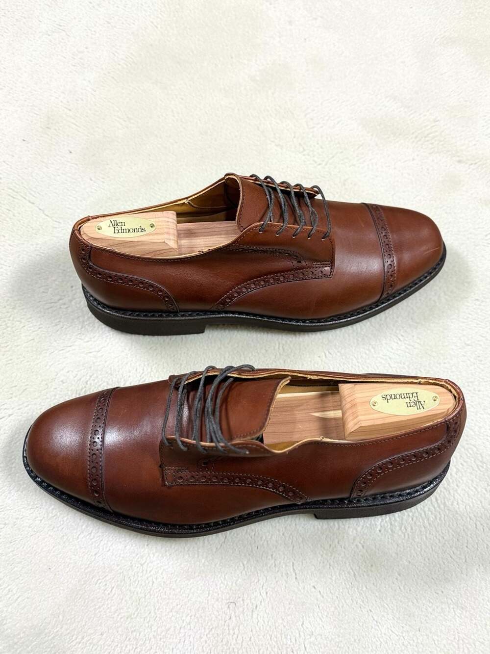 Allen Edmonds Benton Orthotic Cognac Brown Cap Toe Oxford Dress Shoes 9 D NEW